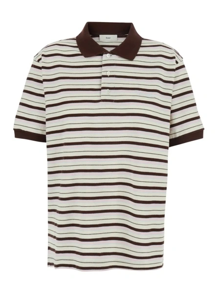 Tricou Polo Multicolor Polo Shirt with Embroidered Logo Lettering on the Front and All-Over Stripes in Cotton for Women