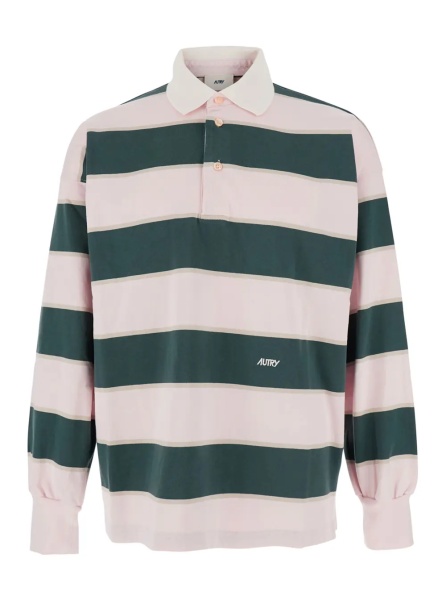 Tricou Polo Pink Polo Shirt with Classic Collar and All-Over Striped Motif in Cotton Man