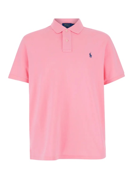 Tricou Polo Polo "Custom Fit" with Classic Collar and Pony Embroidery on the Front in Pink Cotton for Men