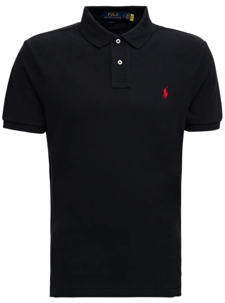 Tricou Polo Polo with classic collar and Pony logo on the front in black cotton for men