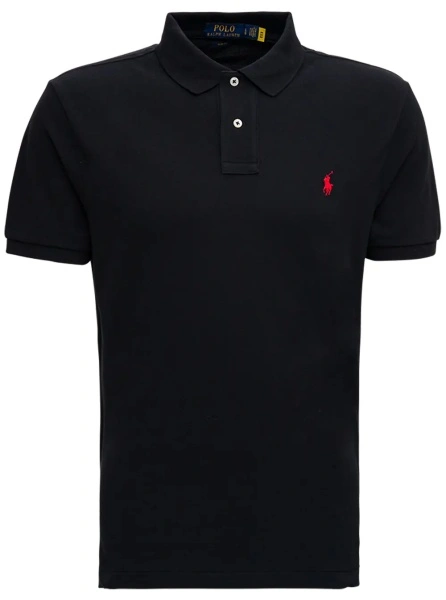 Tricou Polo Polo with classic collar and Pony logo on the front in black cotton for men