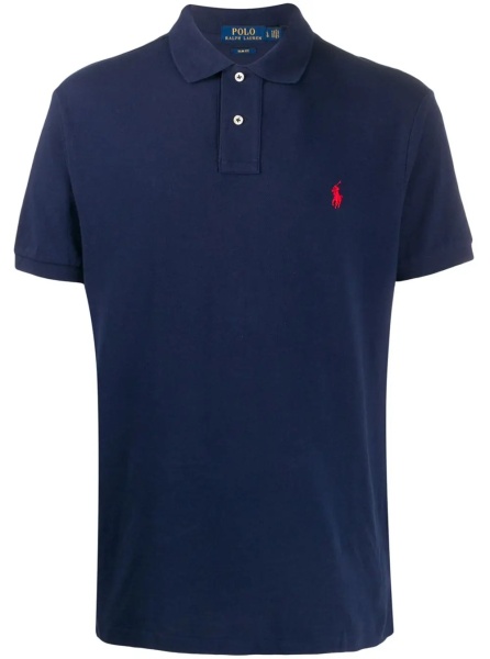 Tricou Polo "Slim Fit" Blue Polo Shirt with Classic Collar and Pony Embroidery on the Front in Cotton Piquet Man