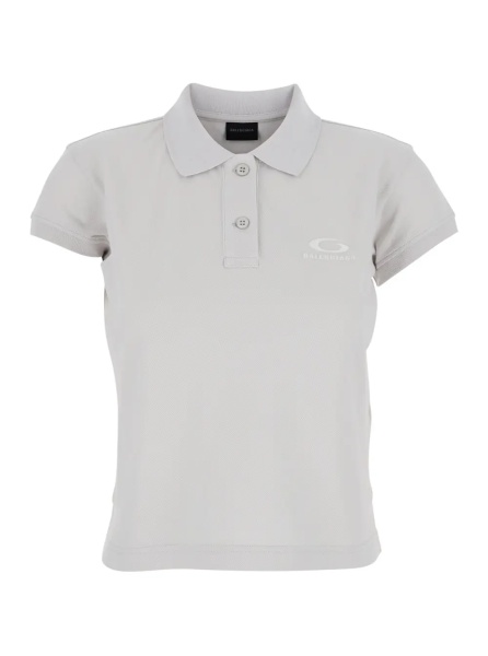 Tricou Polo White Cotton Polo with Tone-on-Tone Logo for Women