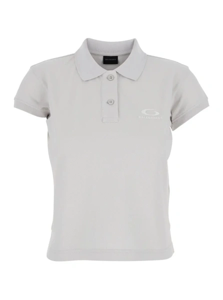 Tricou Polo White Cotton Polo with Tone-on-Tone Logo for Women