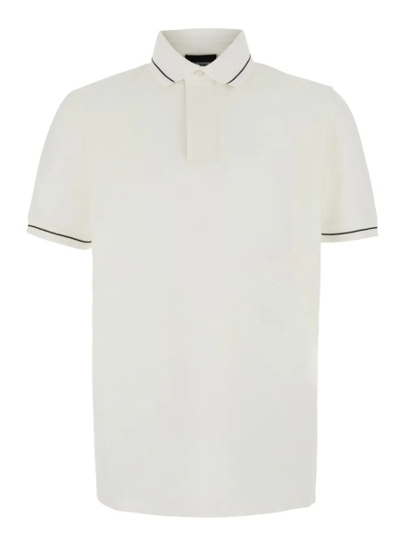 Tricou Polo White Polo Shirt with Contrasting Details and Tone-on-Tone Logo Embroidery on the Front in Cotton for Men