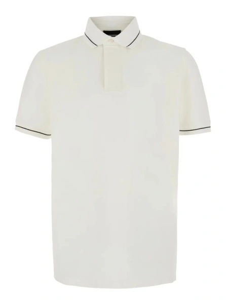 Tricou Polo White Polo Shirt with Contrasting Details and Tone-on-Tone Logo Embroidery on the Front in Cotton for Men