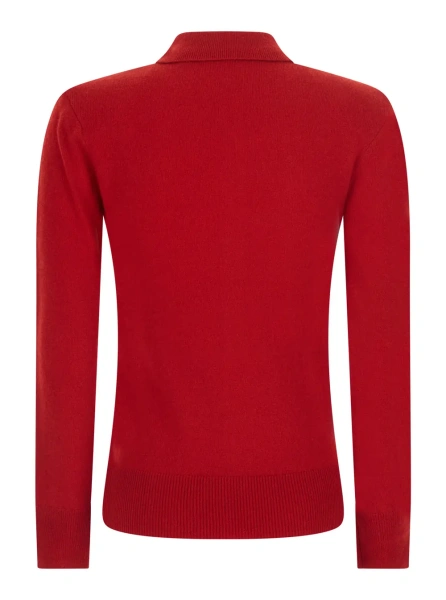 Tricou Polo WOOL LONGSLEEVES POLO is a long-sleeve shirt made of merino wool and cashmere in red for women