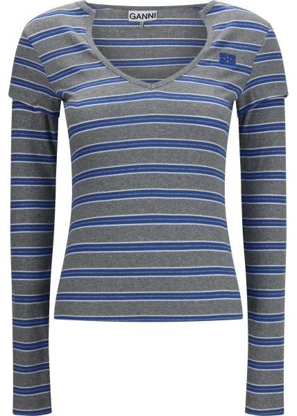 Tricou Ribbed V-neck long-sleeve T-shirt