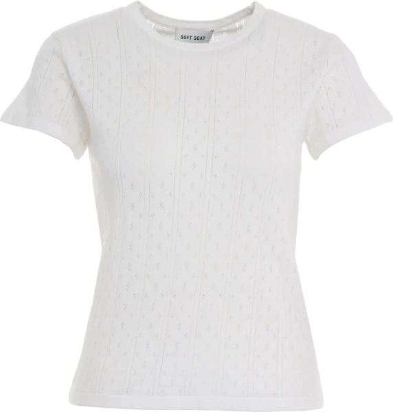 Tricou Soft Goat alb 'Pointelle'