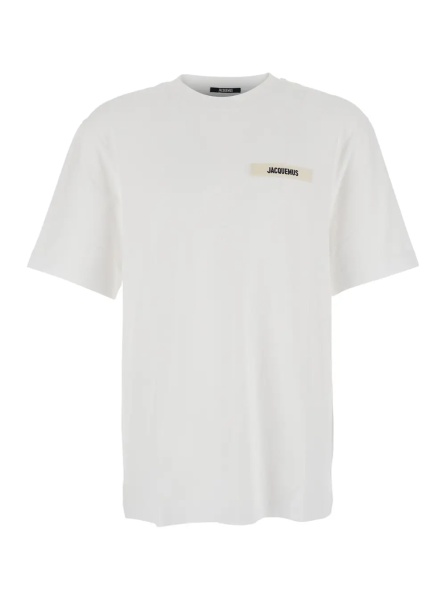 Tricou T-Shirt 'Le T-Shirt Gros Grain' Crew Neck with Logo Patch on the Front in White Cotton for Men