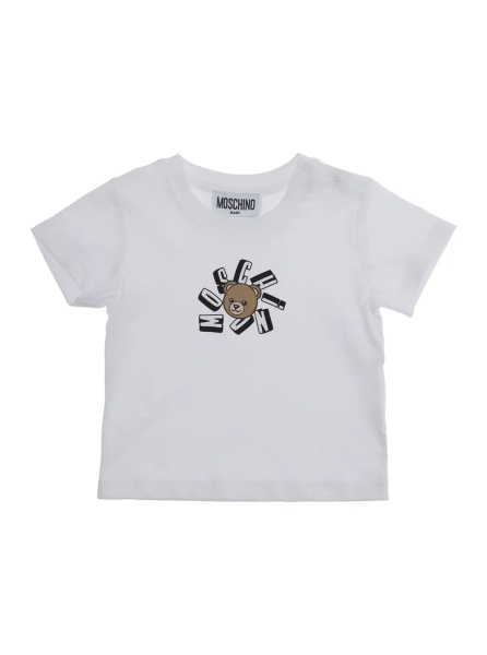 Tricou White Crew Neck T-Shirt with Front Print in Cotton Baby