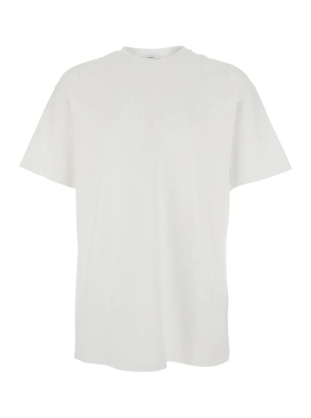 Tricou White Crew Neck T-Shirt with Tone-on-Tone Logo Patch on the Front in Cotton for Men