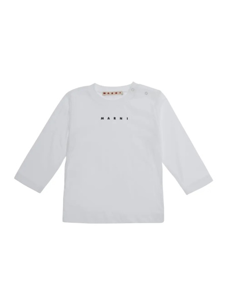 Tricou white Long Sleeve T-shirt with logo on the front in cotton Boy