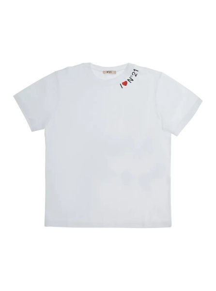 Tricou White Round neck T-shirt with logo on the front in Cotton Girl