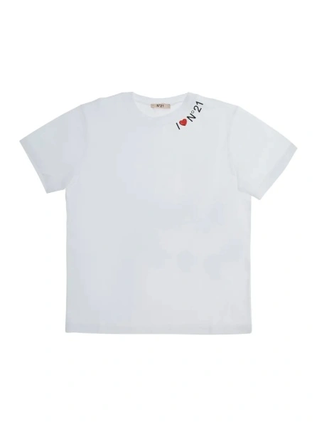 Tricou White Round neck T-shirt with logo on the front in Cotton Girl