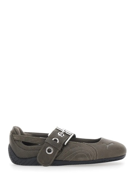 Balerini 'Speedcat' Brown Ballet shoes with buckle strap and logo on the front in leather for women