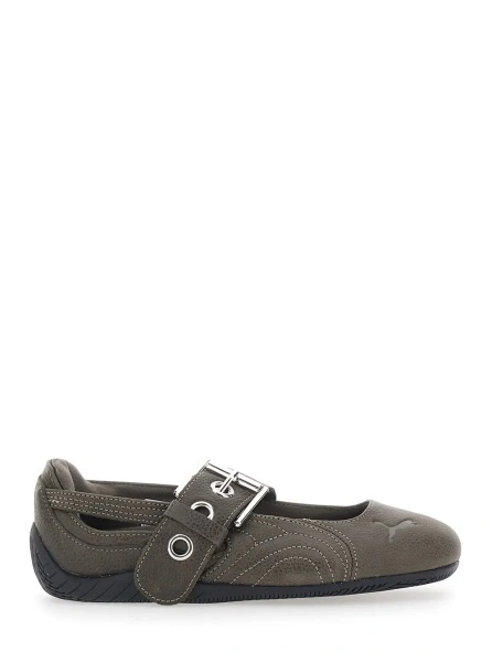 Balerini 'Speedcat' Brown Ballet shoes with buckle strap and logo on the front in leather for women