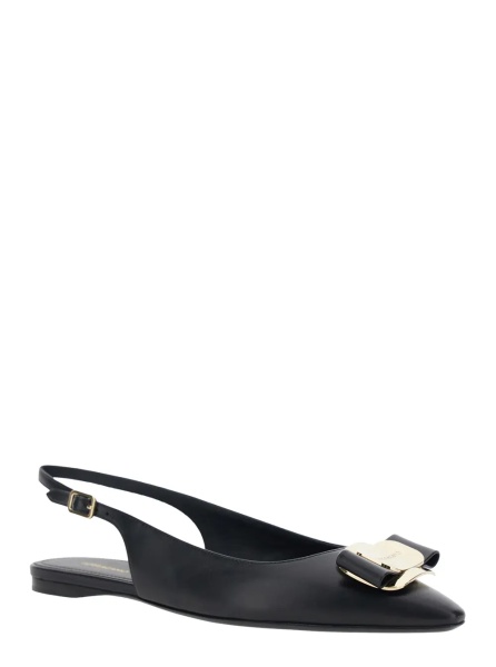 Balerini 'Zelmi' Black Slingback Ballet Shoes with Logo Plate on the Front in Leather Woman