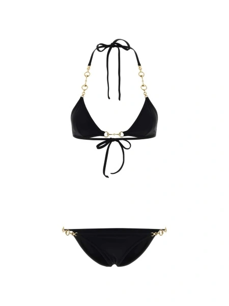 Bikini Gucci Horsebit negri din poliamida si elastan