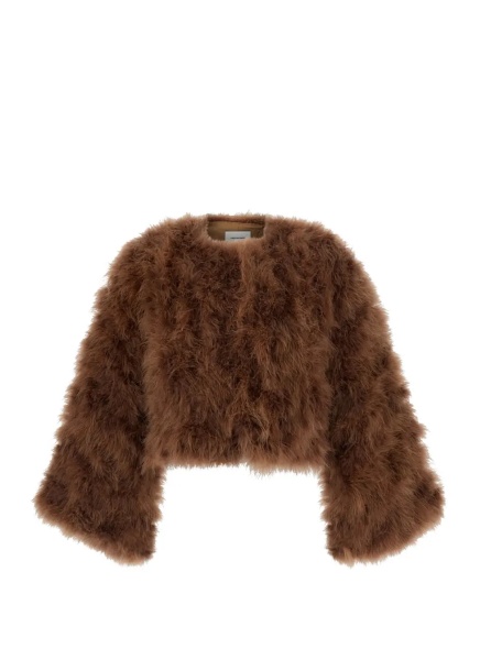 Blanuri Beige Short shearling jacket with round collar and three-quarter sleeves in fur for women
