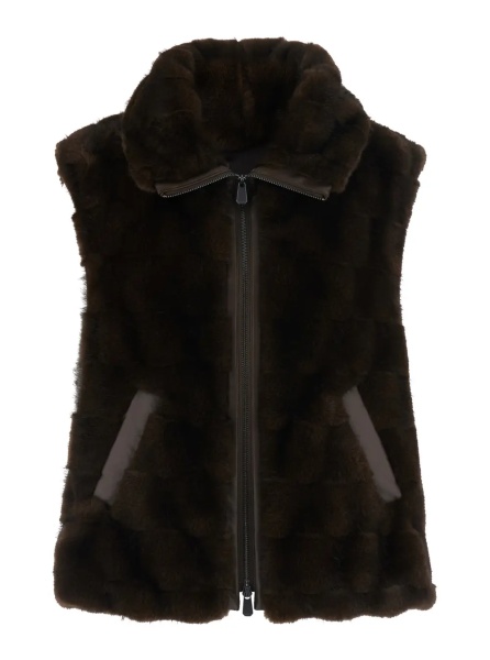Blanuri Brown Sleeveless Gilet with Side Pockets in faux-fur for Women