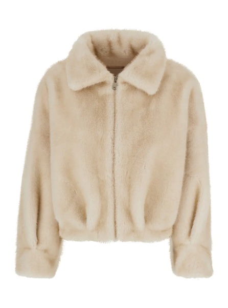 Blanuri White Short shearling jacket with classic collar and zip closure on the front in ecofur for women