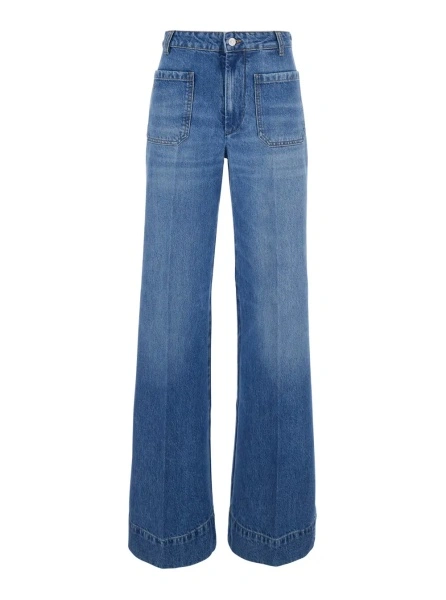 Blugi 'Alina' Light Blue Jeans with logo patch on the back and faded effect in blue denim for women