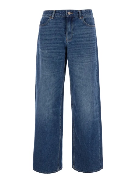 Blugi Blue Jeans with Faded Design and Wide Leg in Denim for Women