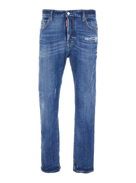 Blugi Blue Jeans with Ripped Details and Logo Patch on the Rear in Denim Man