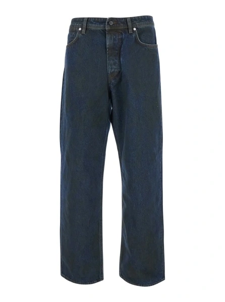 Blugi Blue Loose jeans with five-pocket design and logo patch on the back in denim for men
