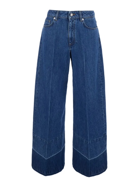 Blugi Blue Wide-leg Jeans with Raw Hem in Denim for Women