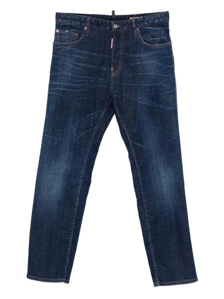 Blugi drepti DSQUARED2 albastri din piele si bumbac