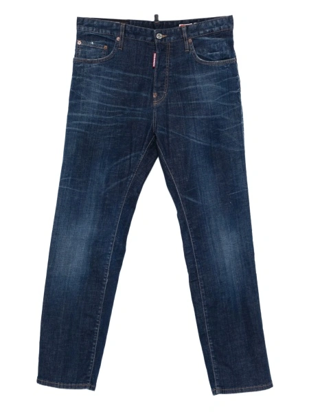 Blugi drepti DSQUARED2 albastri din piele si bumbac