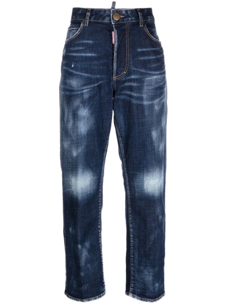 Blugi drepti DSQUARED2 albastri din spandex/elastan si bumbac