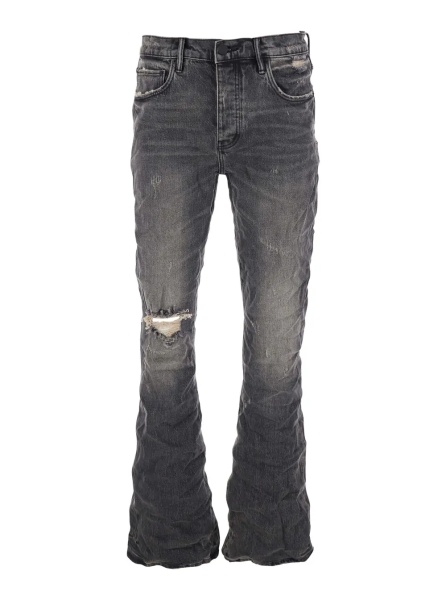Blugi Flared Jeans with Crumpled Effect in Black Denim for Men