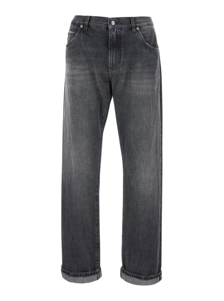 Blugi Gray Jeans with Logo Patch on the Pocket and Faded Effect in Denim for Men