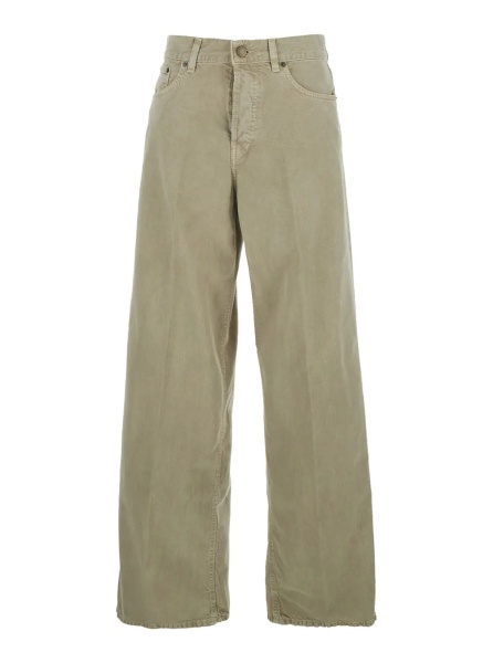 Blugi Khaki Green Jeans with Belt Loops and Back Logo Patch in Denim Woman