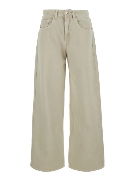 Blugi 'Poppy' Beige Jeans with logo patch on the back and wide leg in denim or women