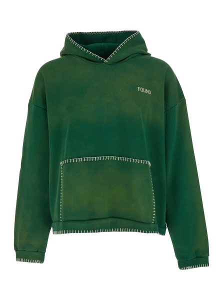 Bluza trening Green hoodie with fixed hood and logo lettering on the front in cotton for men