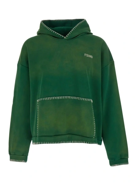Bluza trening Green hoodie with fixed hood and logo lettering on the front in cotton for men