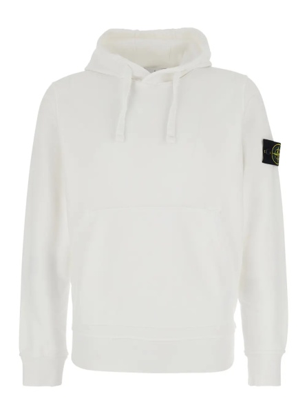Bluza trening White Hoodie with Drawstring and Logo Patch on Sleeve in Cotton for Men
