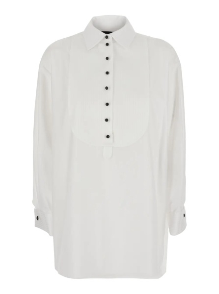 Bluza White Cotton Long Sleeve Collar Blouse for Women