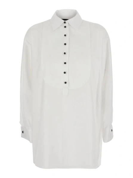 Bluza White Cotton Long Sleeve Collar Blouse for Women