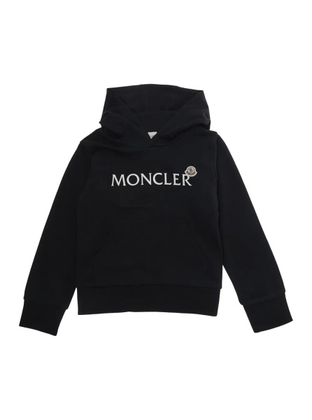 Bluze Black Hoodie "Hoodie with Lettering Logo and Logo Patch on the Front" in Cotton for Kids