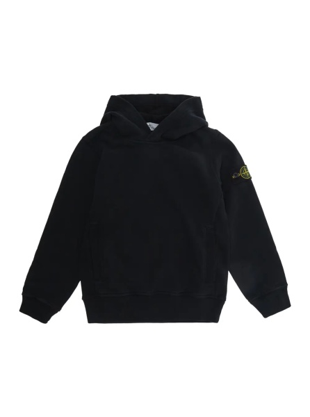 Bluze Black Hoodie with fixed hood and logo patch on the sleeve in cotton boy