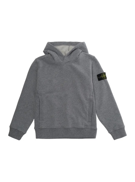 Bluze Gray Hoodie with fixed hood and logo patch on the sleeve in Cotton Boy