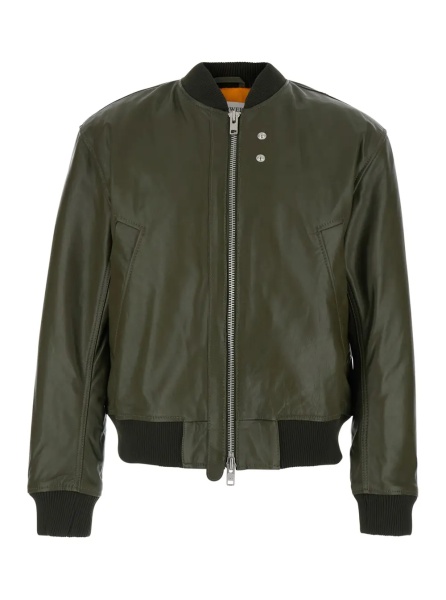 Bomber Bomber Jacket with Two Welt Pockets on the Front in Green Leather for Men