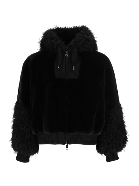 Bomber FAUX REX BOMBER JACKET WITH HOOD AND KNITTED DETAILS