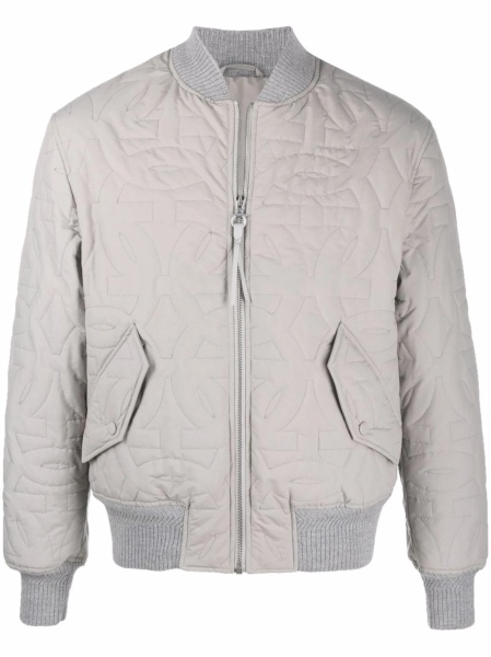 Bomber jacket Salvatore Ferragamo gri din piele si polyester