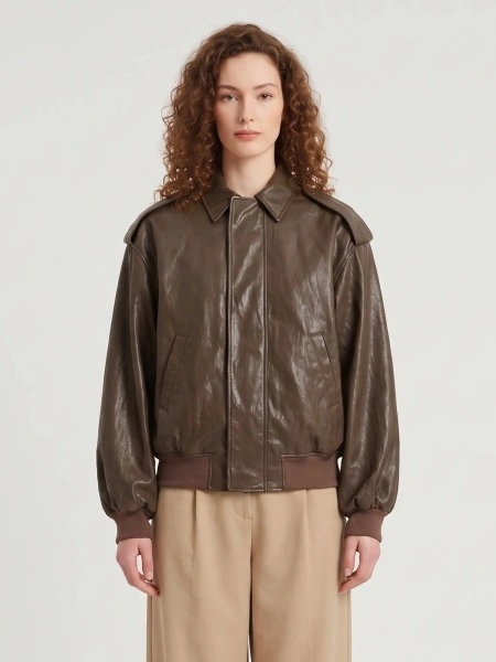 Bomber Laminated Faux Leather Bomber Jacket